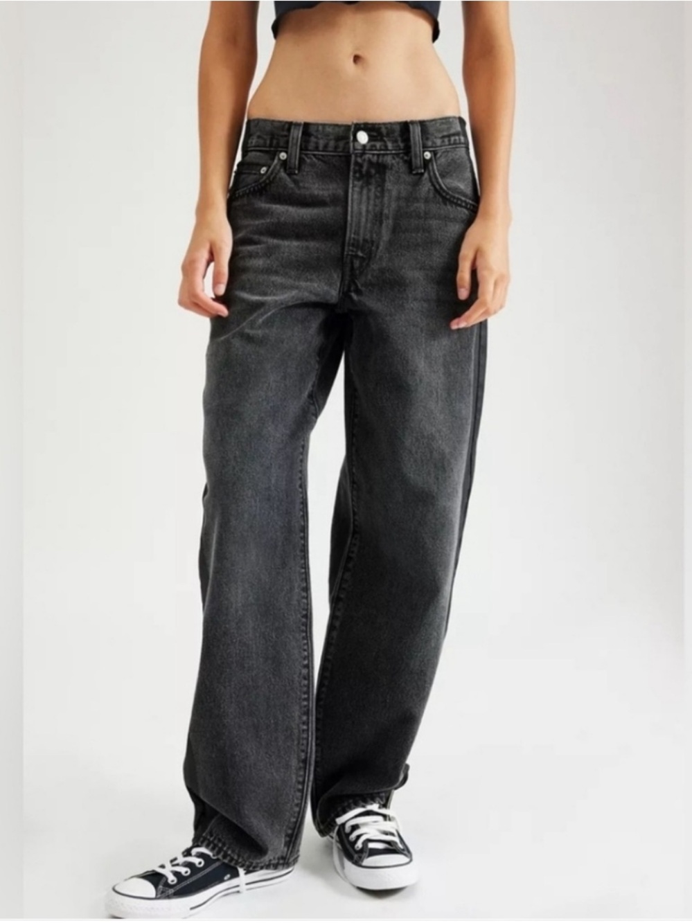 Baggy Dad Two Tone Charcoal Black Wide Leg Jeans - Size 27 - Picture 10 of 14